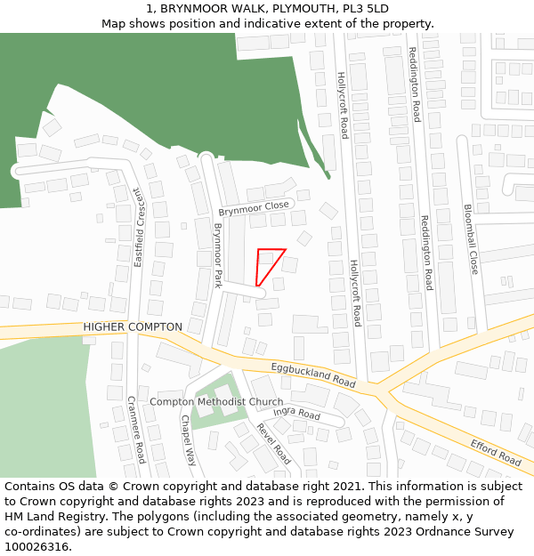 1, BRYNMOOR WALK, PLYMOUTH, PL3 5LD: Location map and indicative extent of plot