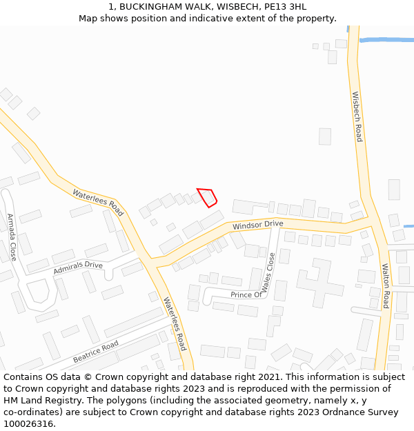 1, BUCKINGHAM WALK, WISBECH, PE13 3HL: Location map and indicative extent of plot