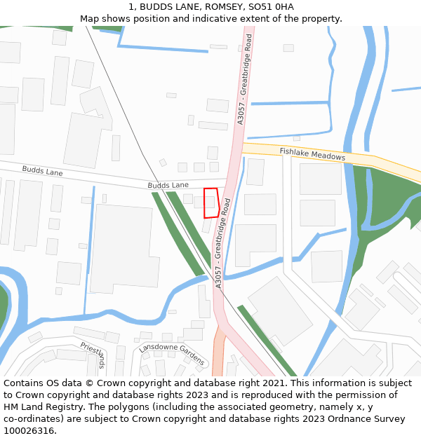 1, BUDDS LANE, ROMSEY, SO51 0HA: Location map and indicative extent of plot