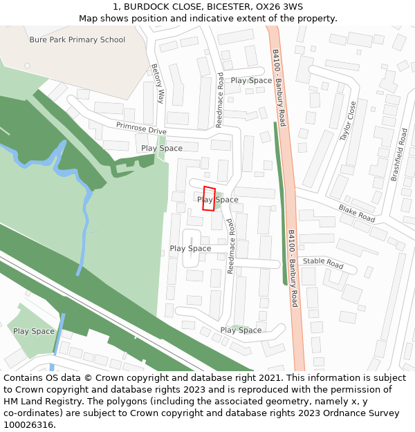 1, BURDOCK CLOSE, BICESTER, OX26 3WS: Location map and indicative extent of plot