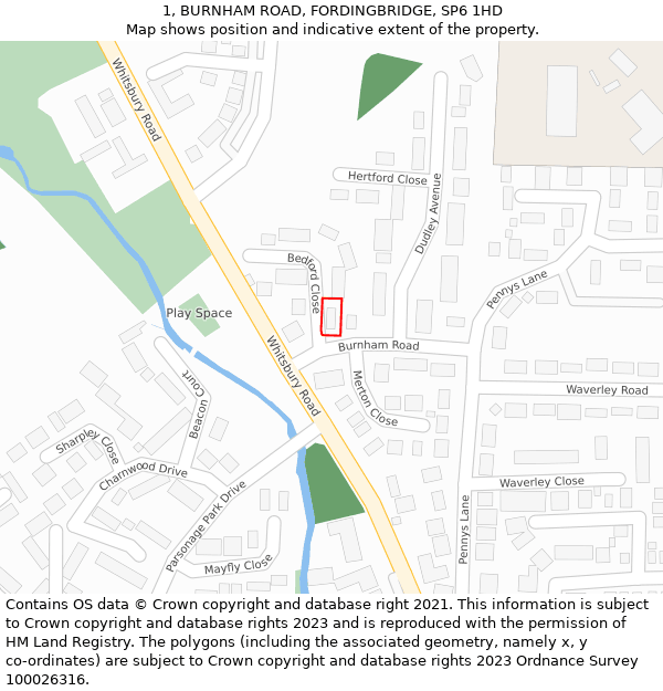 1, BURNHAM ROAD, FORDINGBRIDGE, SP6 1HD: Location map and indicative extent of plot