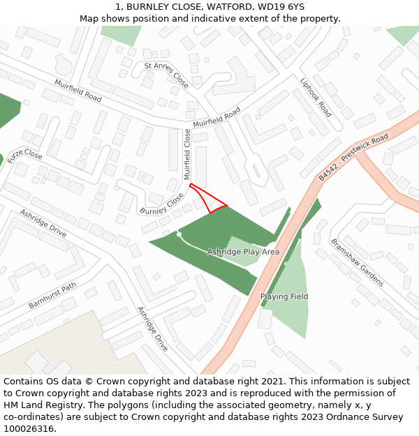 1, BURNLEY CLOSE, WATFORD, WD19 6YS: Location map and indicative extent of plot