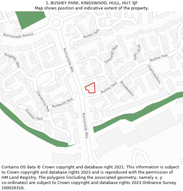 1, BUSHEY PARK, KINGSWOOD, HULL, HU7 3JF: Location map and indicative extent of plot