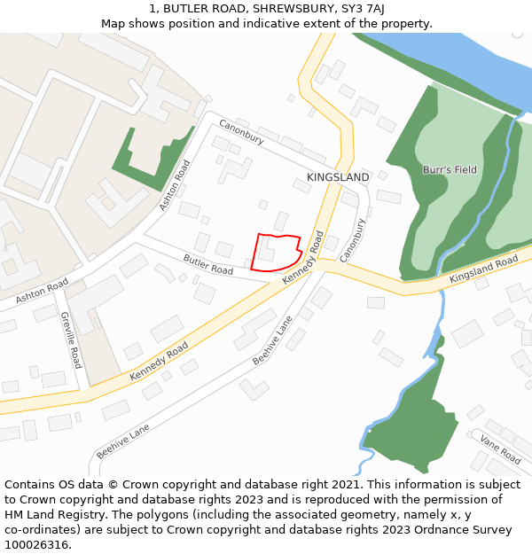 1, BUTLER ROAD, SHREWSBURY, SY3 7AJ: Location map and indicative extent of plot