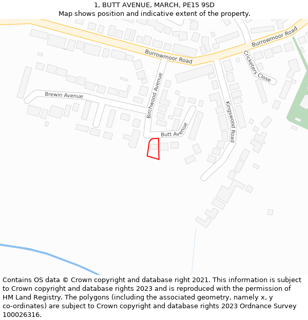 1, BUTT AVENUE, MARCH, PE15 9SD: Location map and indicative extent of plot