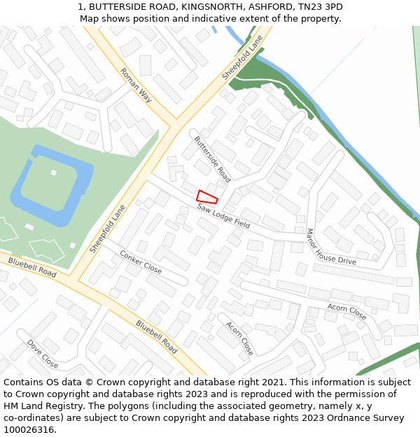 1, BUTTERSIDE ROAD, KINGSNORTH, ASHFORD, TN23 3PD: Location map and indicative extent of plot