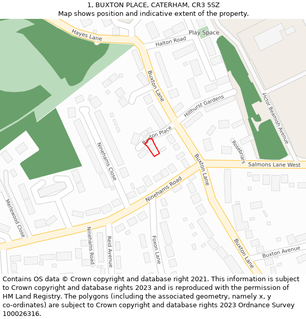 1, BUXTON PLACE, CATERHAM, CR3 5SZ: Location map and indicative extent of plot