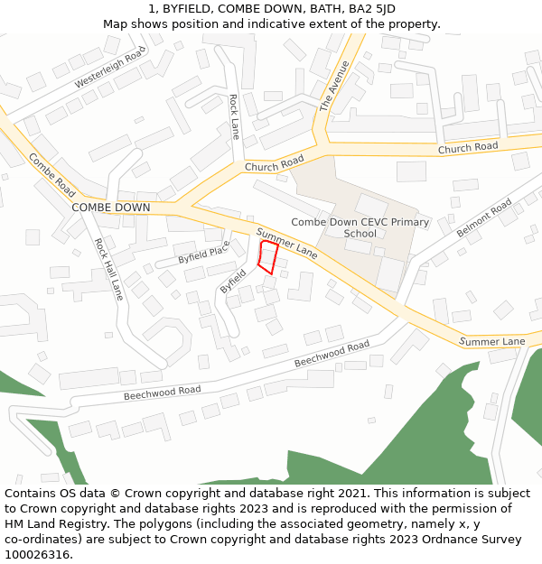 1, BYFIELD, COMBE DOWN, BATH, BA2 5JD: Location map and indicative extent of plot