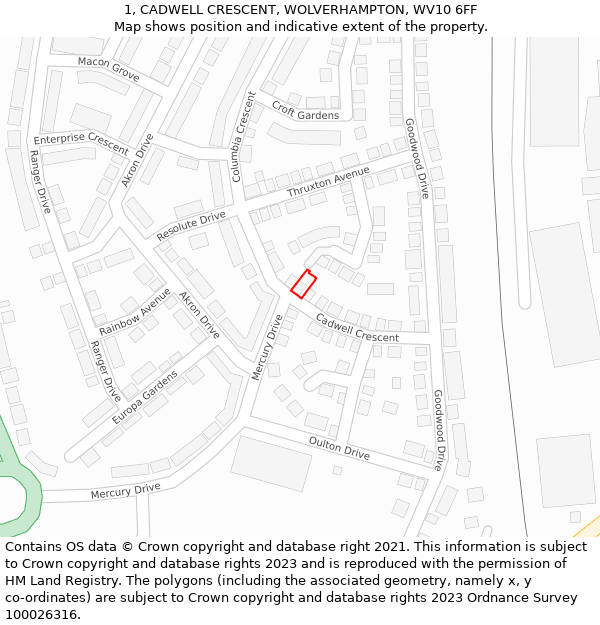 1, CADWELL CRESCENT, WOLVERHAMPTON, WV10 6FF: Location map and indicative extent of plot