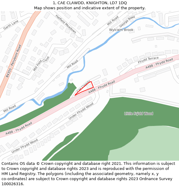 1, CAE CLAWDD, KNIGHTON, LD7 1DQ: Location map and indicative extent of plot