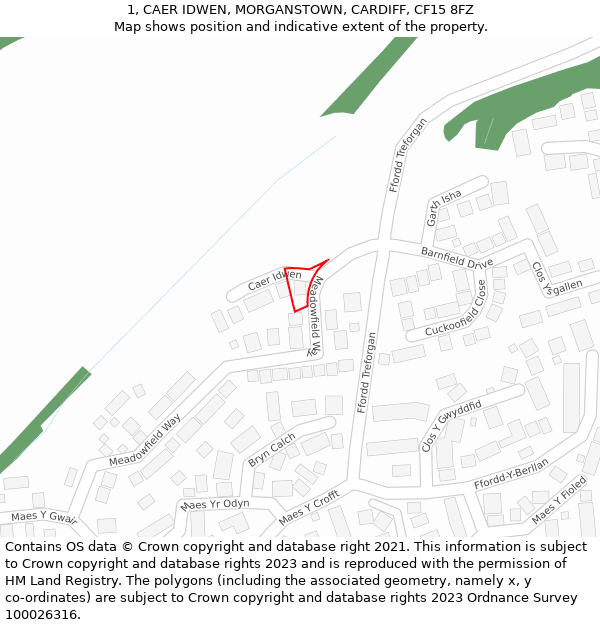 1, CAER IDWEN, MORGANSTOWN, CARDIFF, CF15 8FZ: Location map and indicative extent of plot