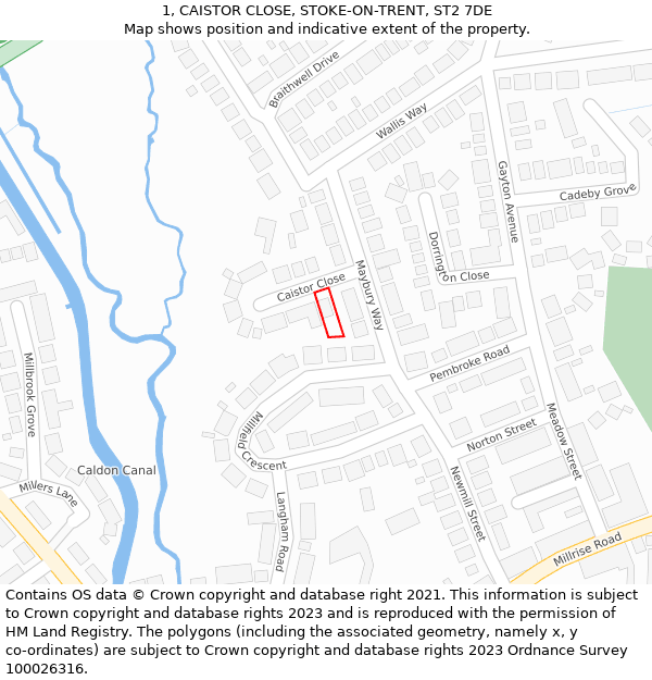 1, CAISTOR CLOSE, STOKE-ON-TRENT, ST2 7DE: Location map and indicative extent of plot