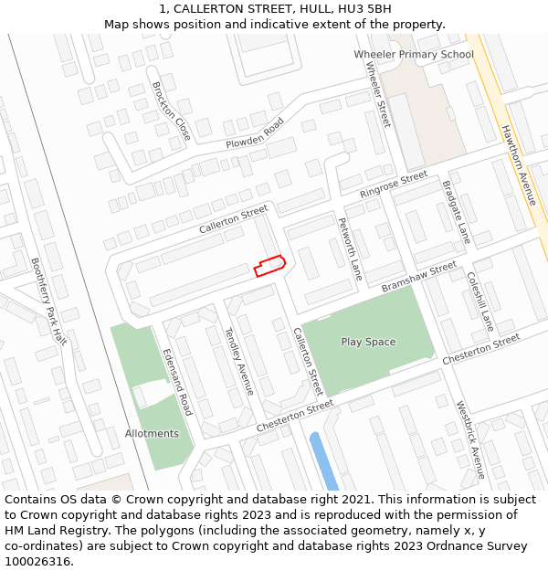 1, CALLERTON STREET, HULL, HU3 5BH: Location map and indicative extent of plot