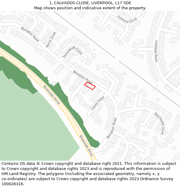 1, CALVADOS CLOSE, LIVERPOOL, L17 5DE: Location map and indicative extent of plot