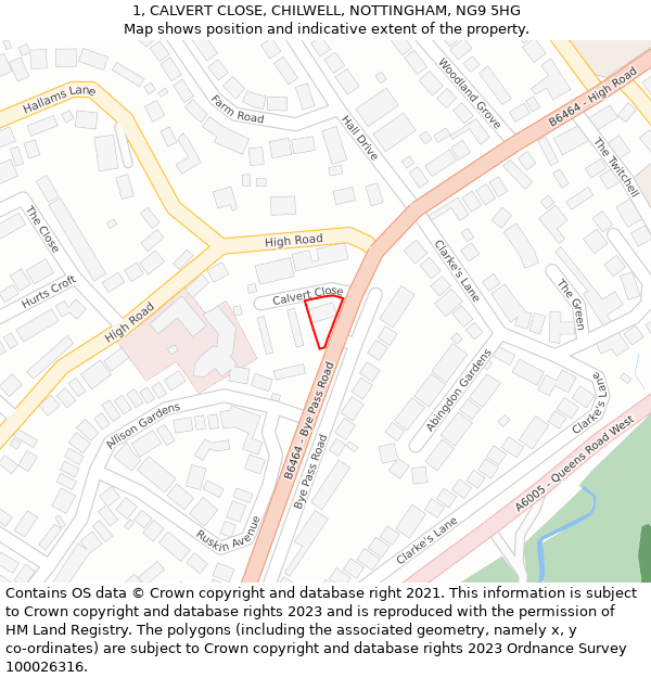 1, CALVERT CLOSE, CHILWELL, NOTTINGHAM, NG9 5HG: Location map and indicative extent of plot