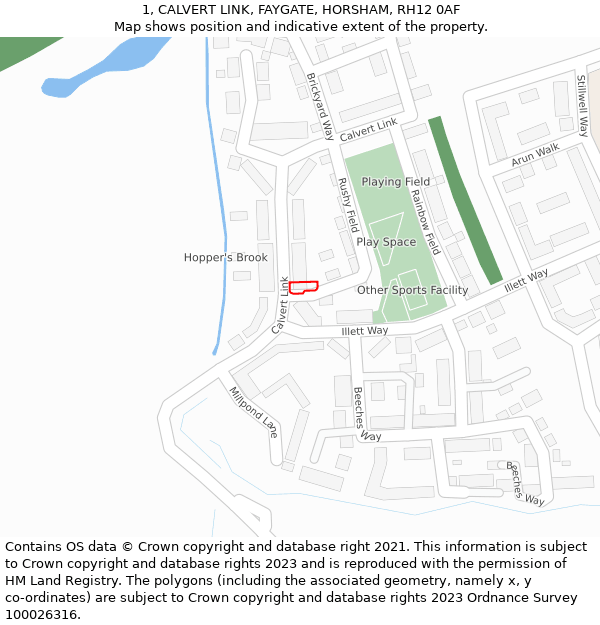 1, CALVERT LINK, FAYGATE, HORSHAM, RH12 0AF: Location map and indicative extent of plot