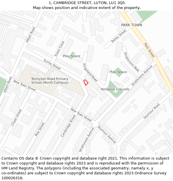 1, CAMBRIDGE STREET, LUTON, LU1 3QS: Location map and indicative extent of plot