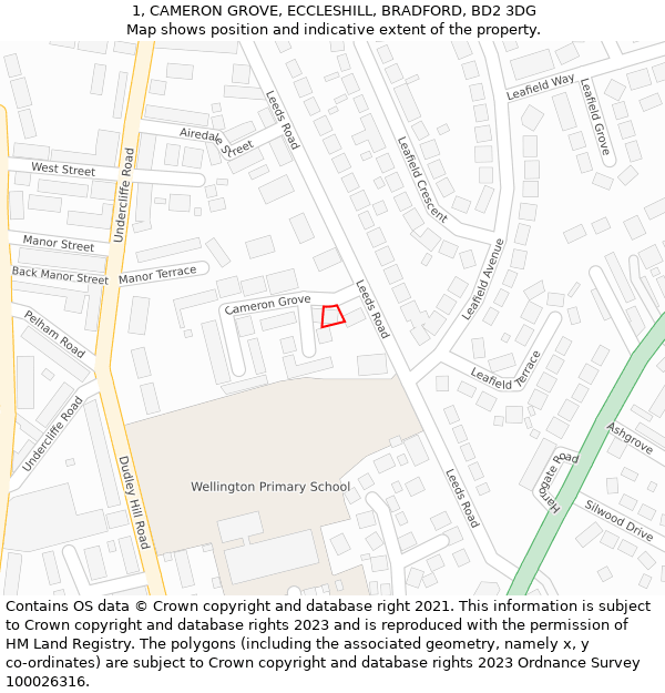 1, CAMERON GROVE, ECCLESHILL, BRADFORD, BD2 3DG: Location map and indicative extent of plot