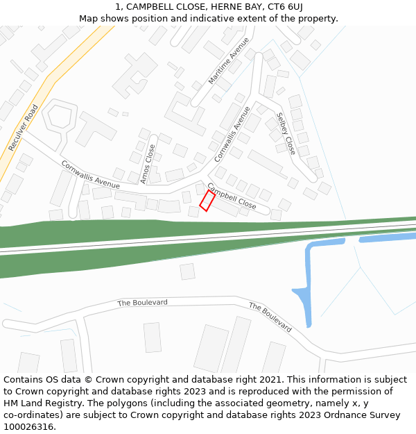 1, CAMPBELL CLOSE, HERNE BAY, CT6 6UJ: Location map and indicative extent of plot