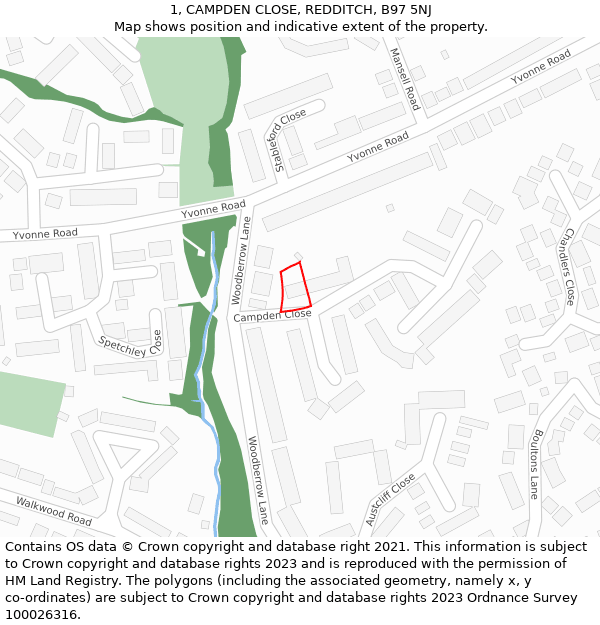 1, CAMPDEN CLOSE, REDDITCH, B97 5NJ: Location map and indicative extent of plot