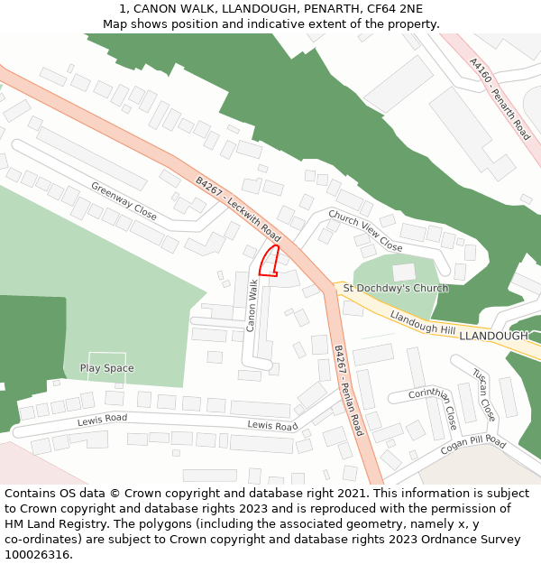 1, CANON WALK, LLANDOUGH, PENARTH, CF64 2NE: Location map and indicative extent of plot