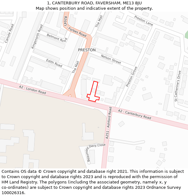 1, CANTERBURY ROAD, FAVERSHAM, ME13 8JU: Location map and indicative extent of plot