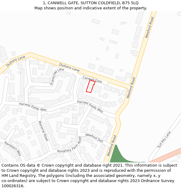 1, CANWELL GATE, SUTTON COLDFIELD, B75 5LQ: Location map and indicative extent of plot