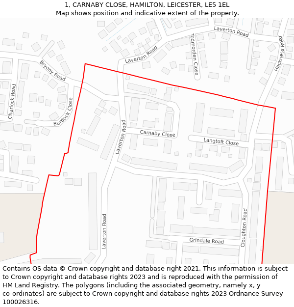 1, CARNABY CLOSE, HAMILTON, LEICESTER, LE5 1EL: Location map and indicative extent of plot