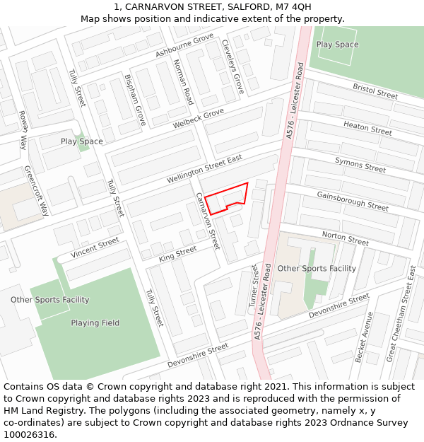 1, CARNARVON STREET, SALFORD, M7 4QH: Location map and indicative extent of plot