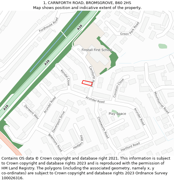 1, CARNFORTH ROAD, BROMSGROVE, B60 2HS: Location map and indicative extent of plot