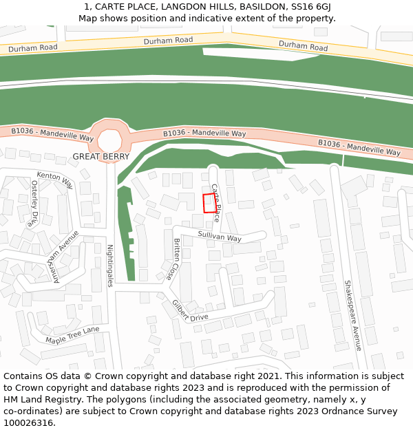 1, CARTE PLACE, LANGDON HILLS, BASILDON, SS16 6GJ: Location map and indicative extent of plot