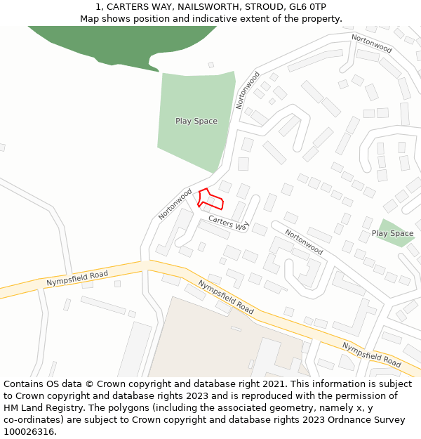 1, CARTERS WAY, NAILSWORTH, STROUD, GL6 0TP: Location map and indicative extent of plot