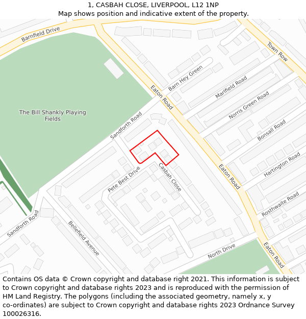1, CASBAH CLOSE, LIVERPOOL, L12 1NP: Location map and indicative extent of plot