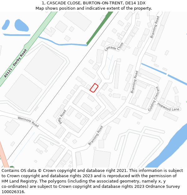 1, CASCADE CLOSE, BURTON-ON-TRENT, DE14 1DX: Location map and indicative extent of plot