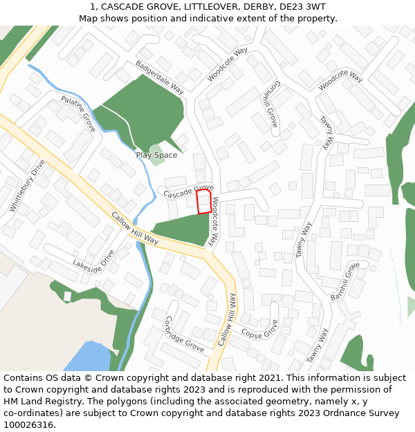 1, CASCADE GROVE, LITTLEOVER, DERBY, DE23 3WT: Location map and indicative extent of plot