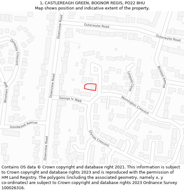 1, CASTLEREAGH GREEN, BOGNOR REGIS, PO22 8HU: Location map and indicative extent of plot
