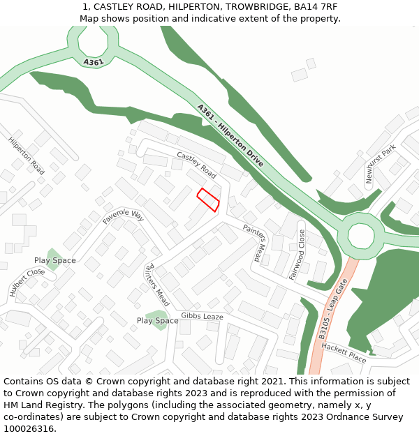 1, CASTLEY ROAD, HILPERTON, TROWBRIDGE, BA14 7RF: Location map and indicative extent of plot