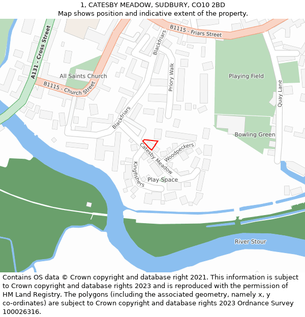 1, CATESBY MEADOW, SUDBURY, CO10 2BD: Location map and indicative extent of plot