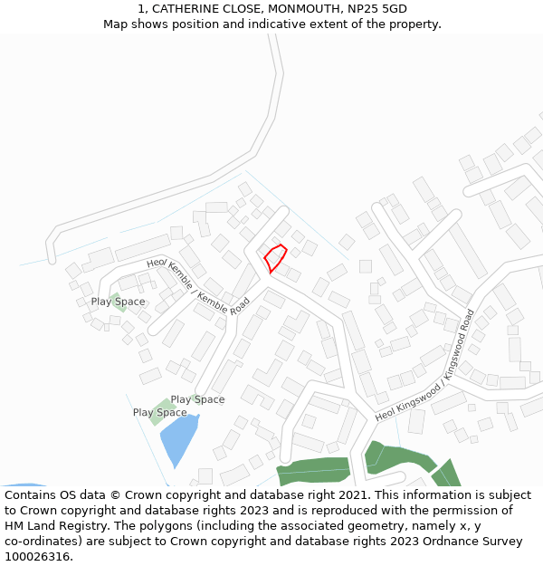 1, CATHERINE CLOSE, MONMOUTH, NP25 5GD: Location map and indicative extent of plot