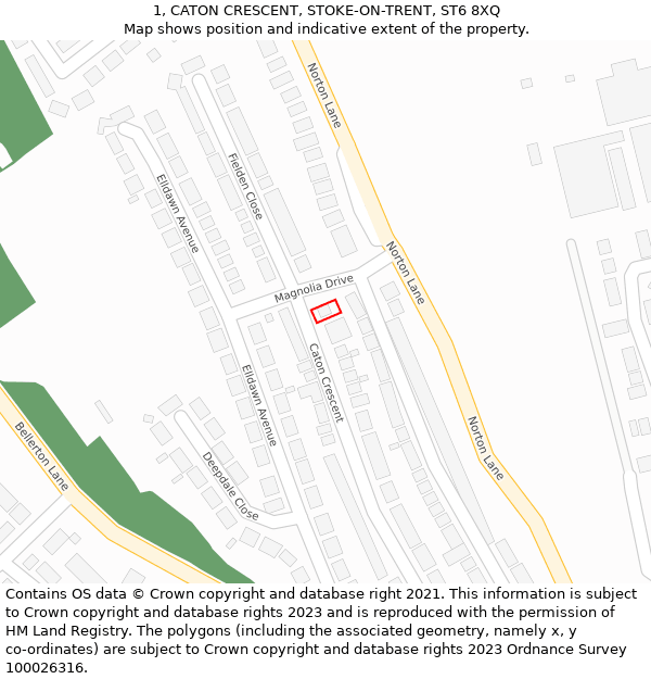 1, CATON CRESCENT, STOKE-ON-TRENT, ST6 8XQ: Location map and indicative extent of plot
