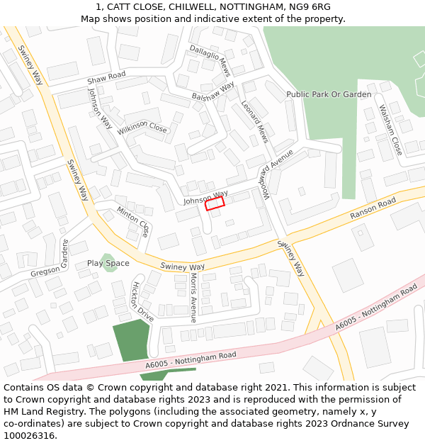 1, CATT CLOSE, CHILWELL, NOTTINGHAM, NG9 6RG: Location map and indicative extent of plot