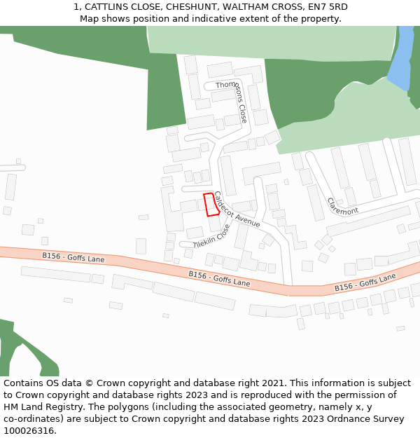 1, CATTLINS CLOSE, CHESHUNT, WALTHAM CROSS, EN7 5RD: Location map and indicative extent of plot