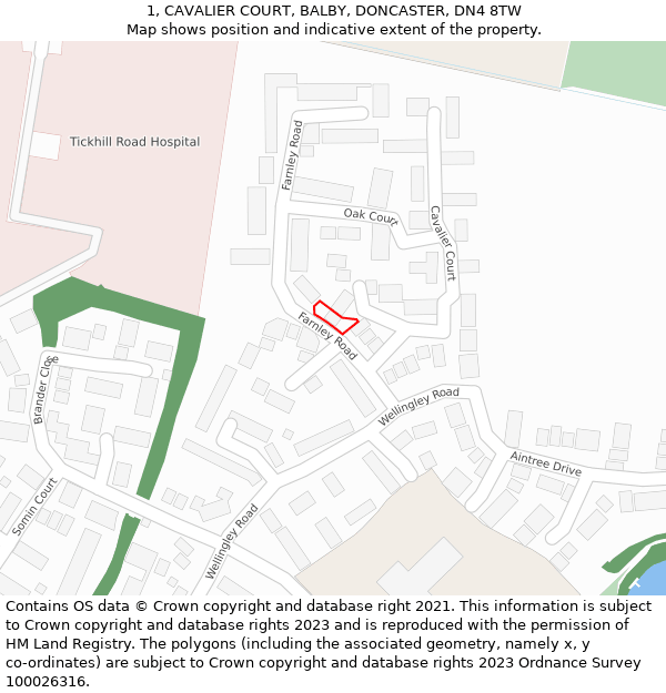 1, CAVALIER COURT, BALBY, DONCASTER, DN4 8TW: Location map and indicative extent of plot