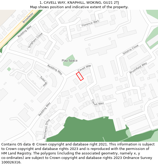 1, CAVELL WAY, KNAPHILL, WOKING, GU21 2TJ: Location map and indicative extent of plot