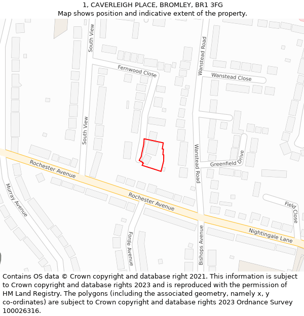 1, CAVERLEIGH PLACE, BROMLEY, BR1 3FG: Location map and indicative extent of plot