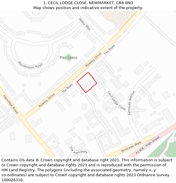 1, CECIL LODGE CLOSE, NEWMARKET, CB8 0ND: Location map and indicative extent of plot