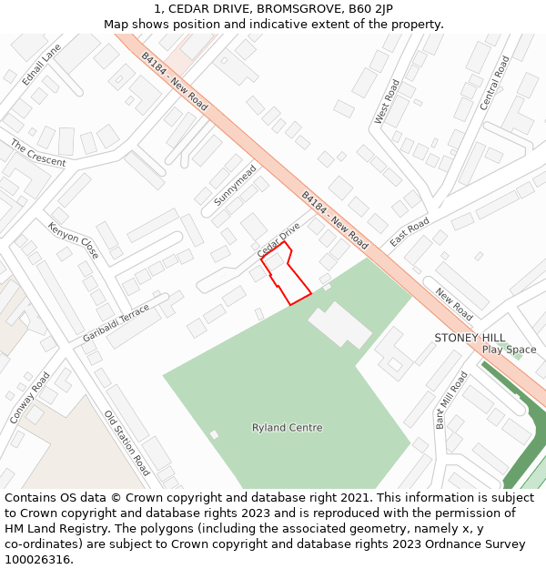 1, CEDAR DRIVE, BROMSGROVE, B60 2JP: Location map and indicative extent of plot