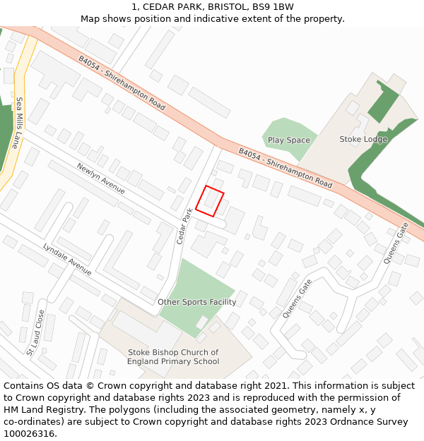 1, CEDAR PARK, BRISTOL, BS9 1BW: Location map and indicative extent of plot
