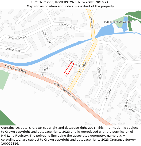 1, CEFN CLOSE, ROGERSTONE, NEWPORT, NP10 9AL: Location map and indicative extent of plot