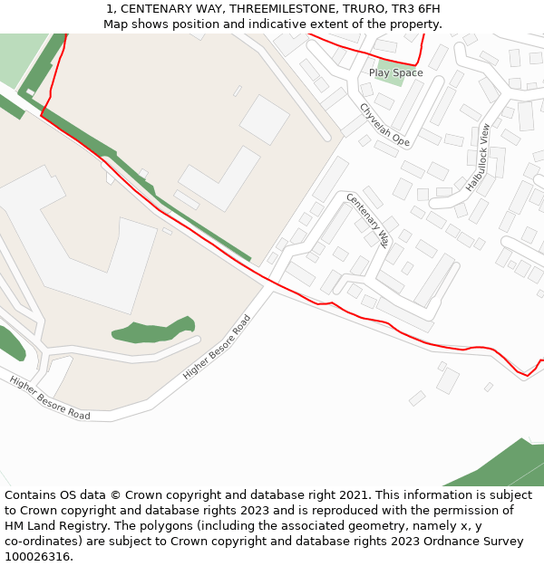 1, CENTENARY WAY, THREEMILESTONE, TRURO, TR3 6FH: Location map and indicative extent of plot